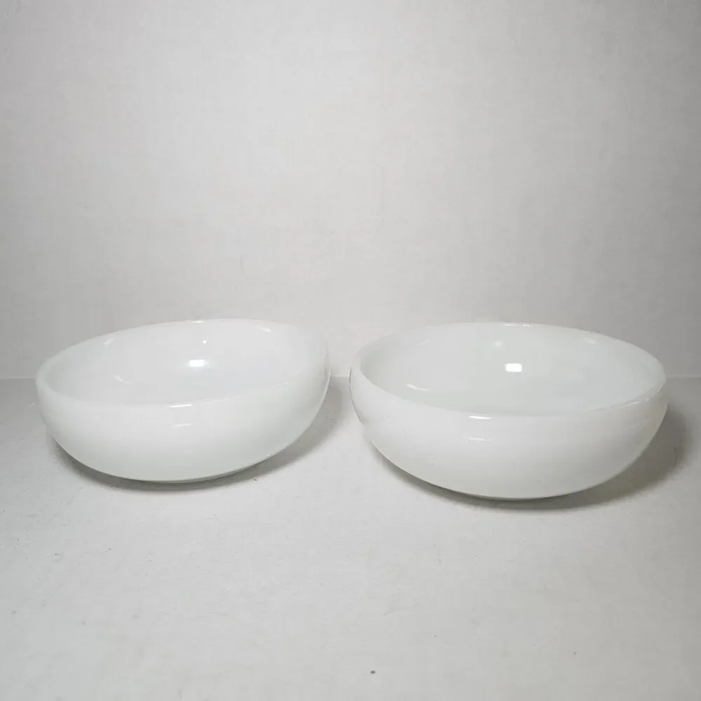 Vintage Set Of 2 Glasbake Milk Glass Soup Chili Bowls w/ Handles Solid White